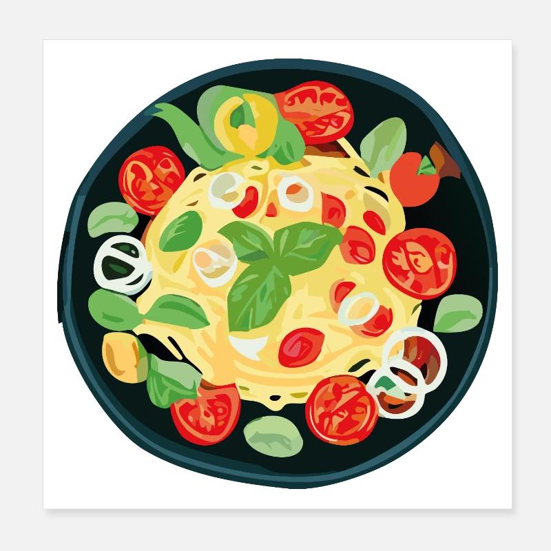 Fresh pasta with tomatoes and basil Poster 8" x 8" (20x20 cm)