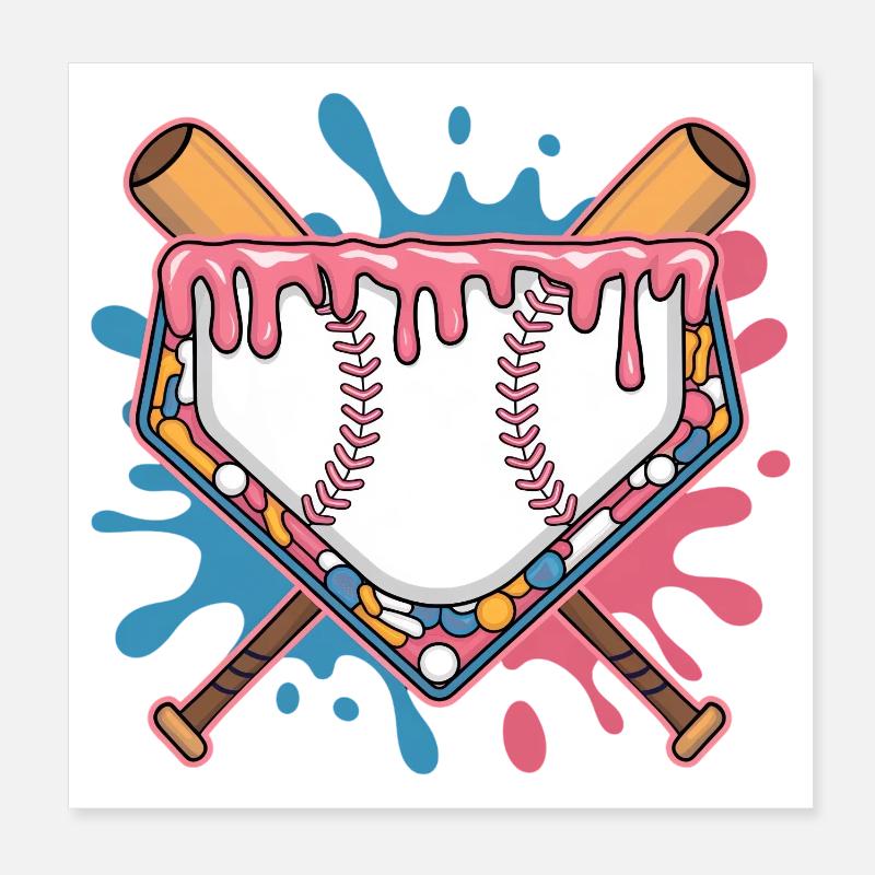 Plaque de baseball avec pâte et éclaboussure colorée Poster 20 x 20 cm