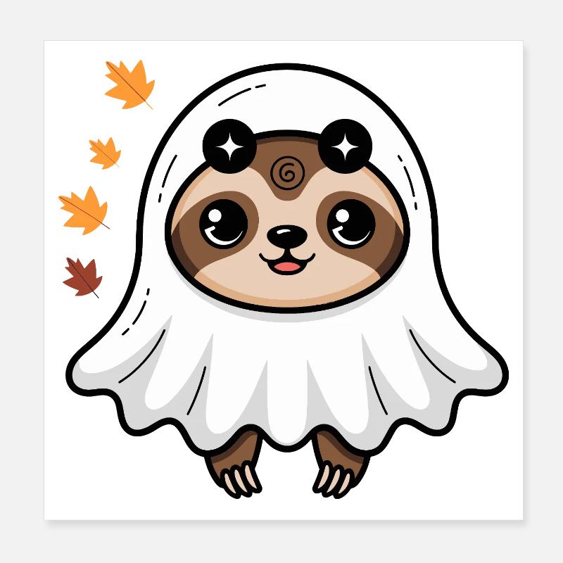 Mignon paresseux Halloween Ghost Design avec Poster 20 x 20 cm