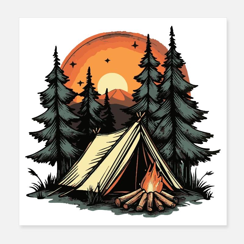 Tente de camping forêt Poster 20 x 20 cm