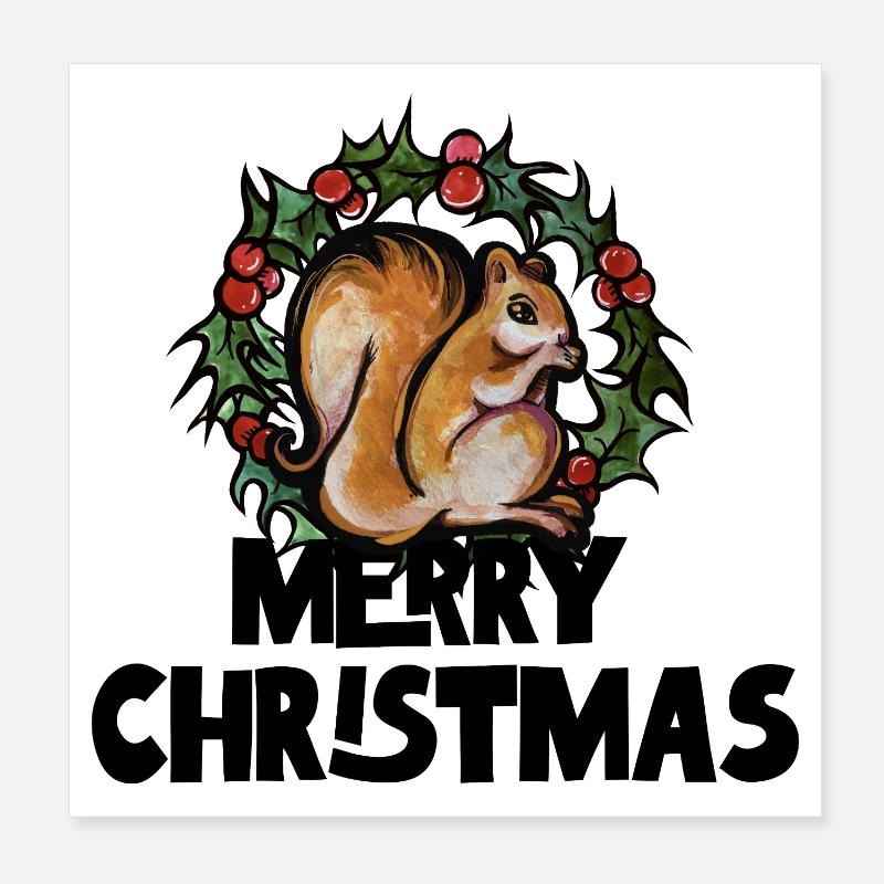 Eichhörnchen unter Stechpalmenkranz Poster 20x20 cm