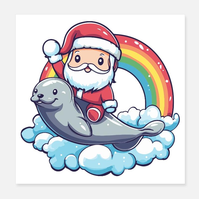 Robbe Tier Weihnachtsmann Weihnachten Poster 20x20 cm