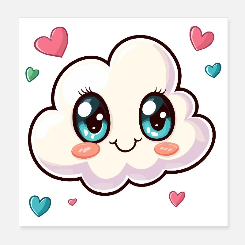 Nuage câlin avec des cœurs Poster 20 x 20 cm