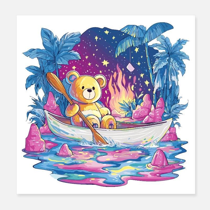 Teddy Boat Dream Sous Le Ciel Étoilé Poster 20 x 20 cm