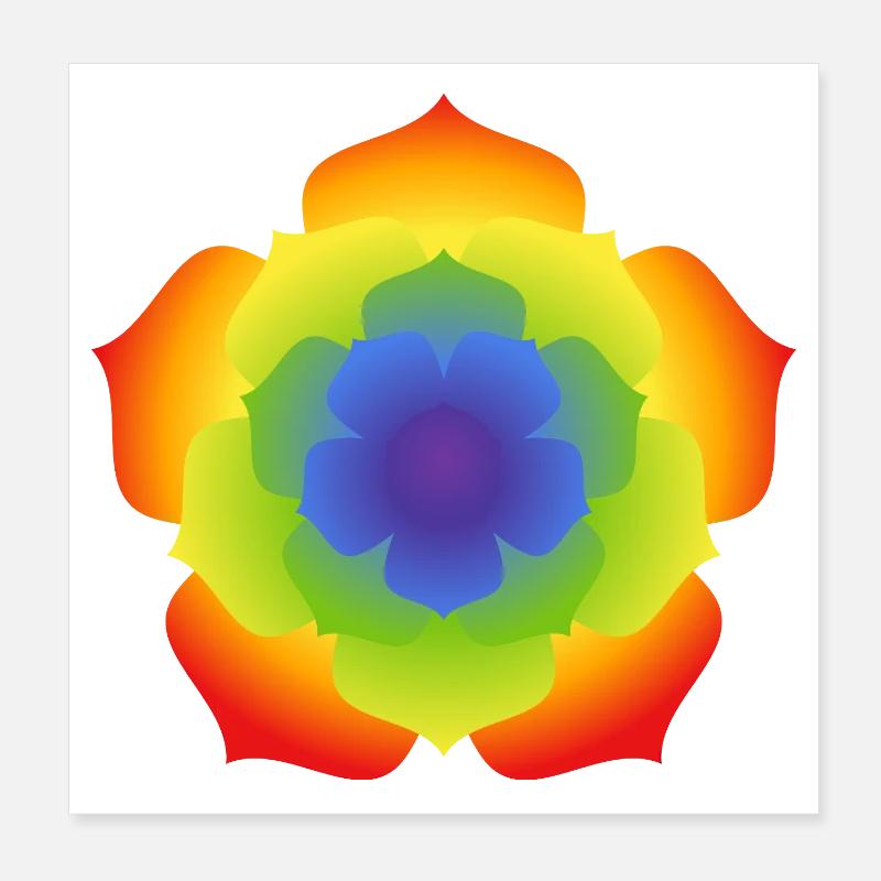 Fleur du Mandala du Lotus Arc-en-ciel Poster 20 x 20 cm