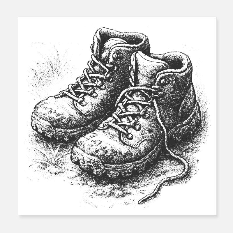 Rustikale Wanderschuhe als Detail-Illustration Poster 20x20 cm