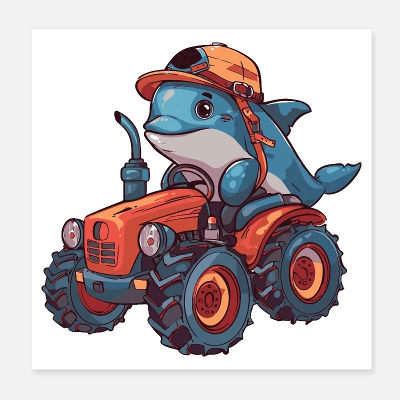Delfin Traktor Farmer Poster 20x20 cm