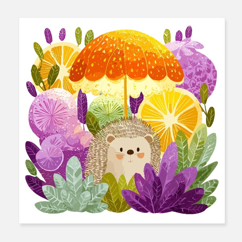 Hérisson sous une pluie de citron Poster 20 x 20 cm