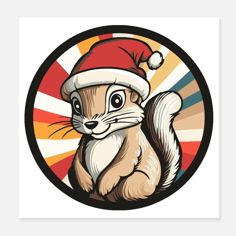 Winterliches Eichhörnchen mit Santa Hut Poster 20x20 cm