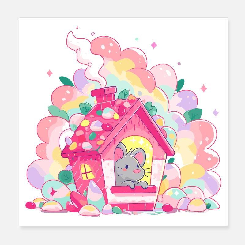 Sugar House with Mouse Poster 8" x 8" (20x20 cm)