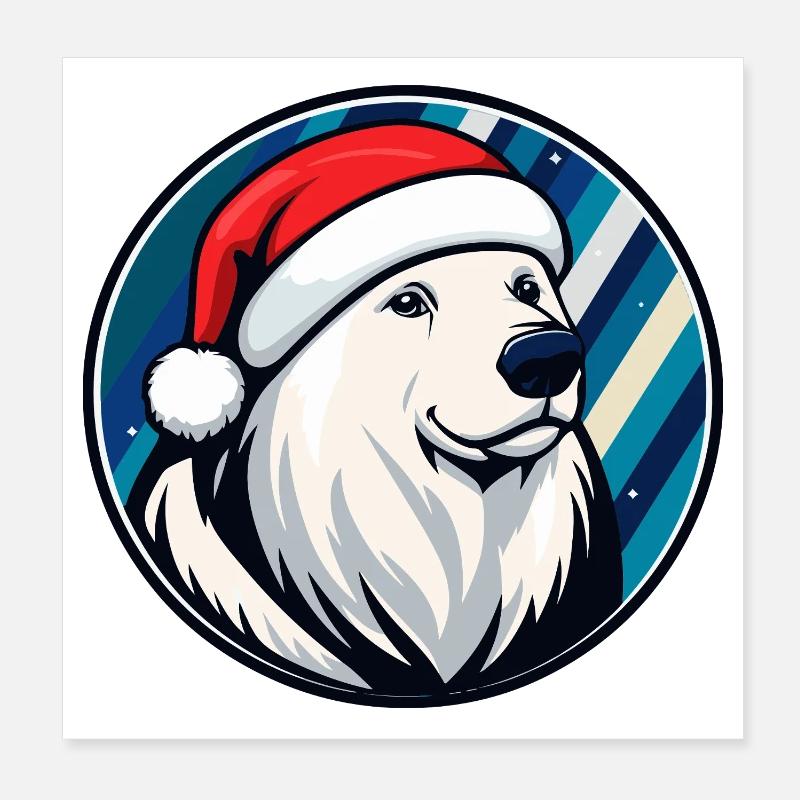 Polar Bear with Christmas Hat Poster 8" x 8" (20x20 cm)