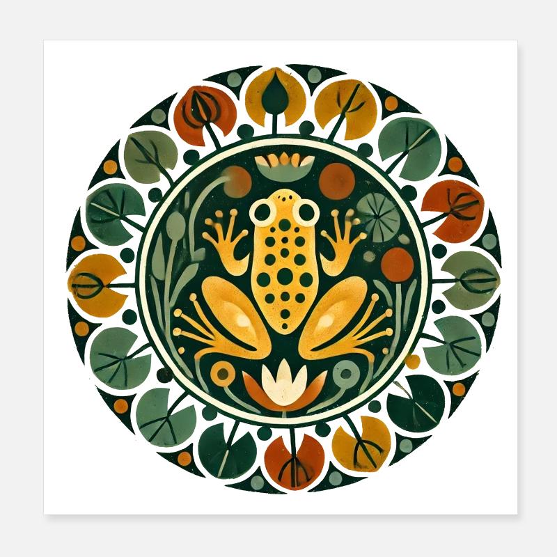 Frog in Circular Flora Poster 8" x 8" (20x20 cm)