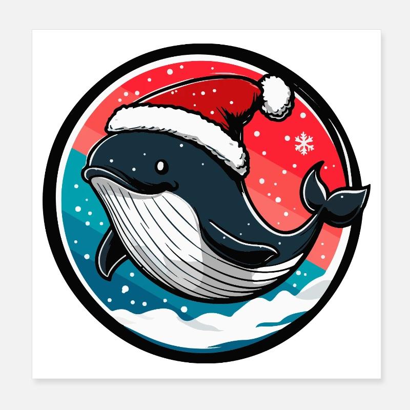 Whale with Santa hat Poster 8" x 8" (20x20 cm)