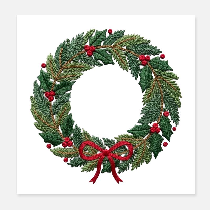 Couronne de Noël brodée, scalable (imprimée) Poster 20 x 20 cm