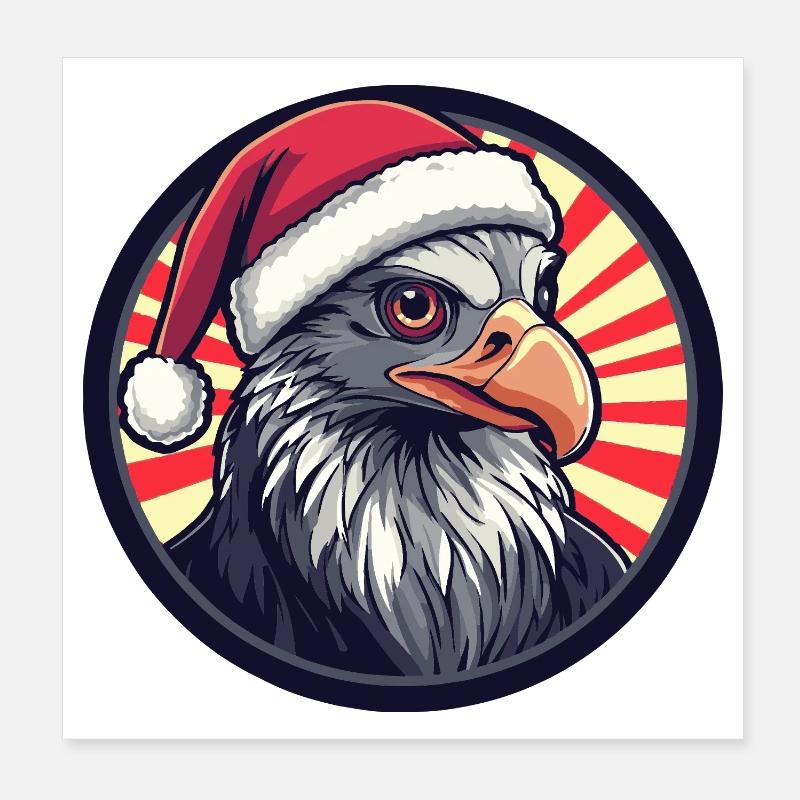 Oiseau de Noël avec le Père Noël Poster 20 x 20 cm