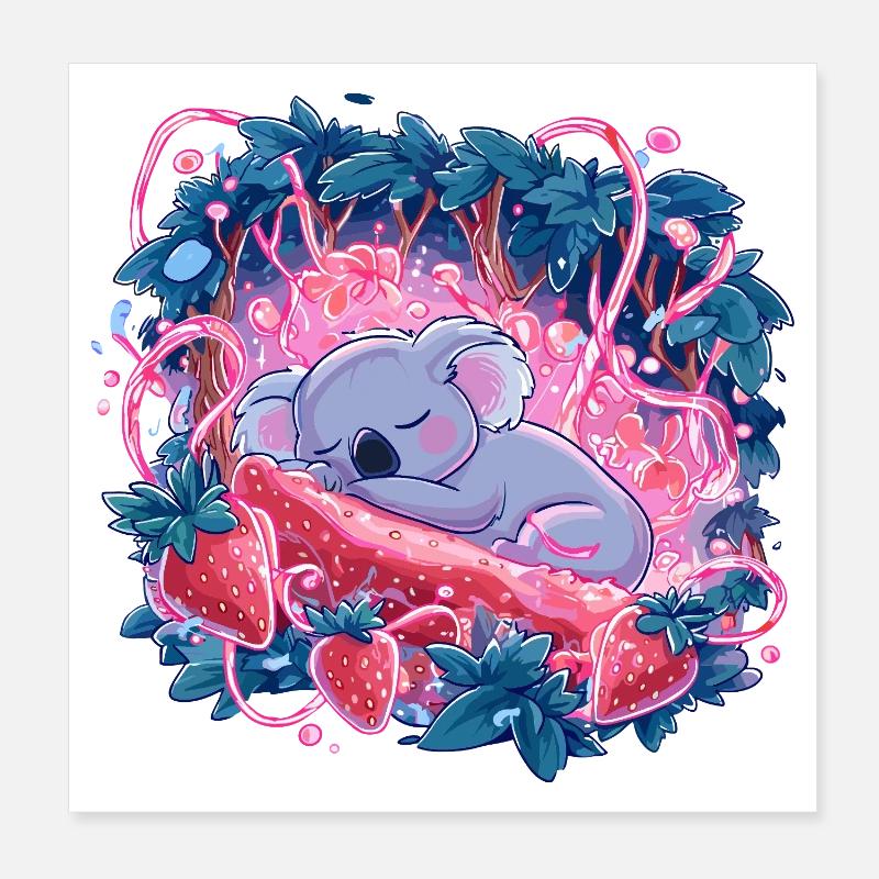 Schlafender Koala im Erdbeerleuchten Poster 20x20 cm
