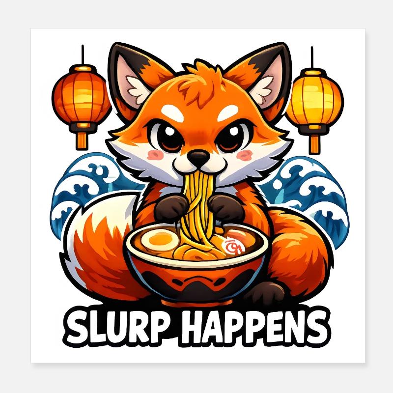 Ramen Fox Slurp Happens Poster 8" x 8" (20x20 cm)