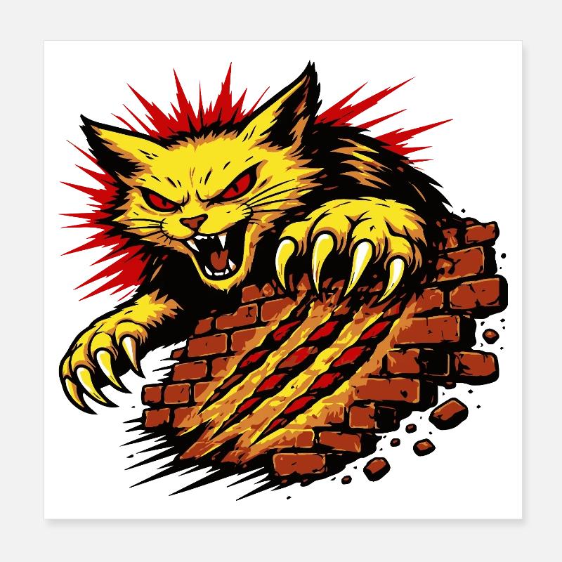 Angry Cat Claw Smash Power Illustration Poster 8" x 8" (20x20 cm)