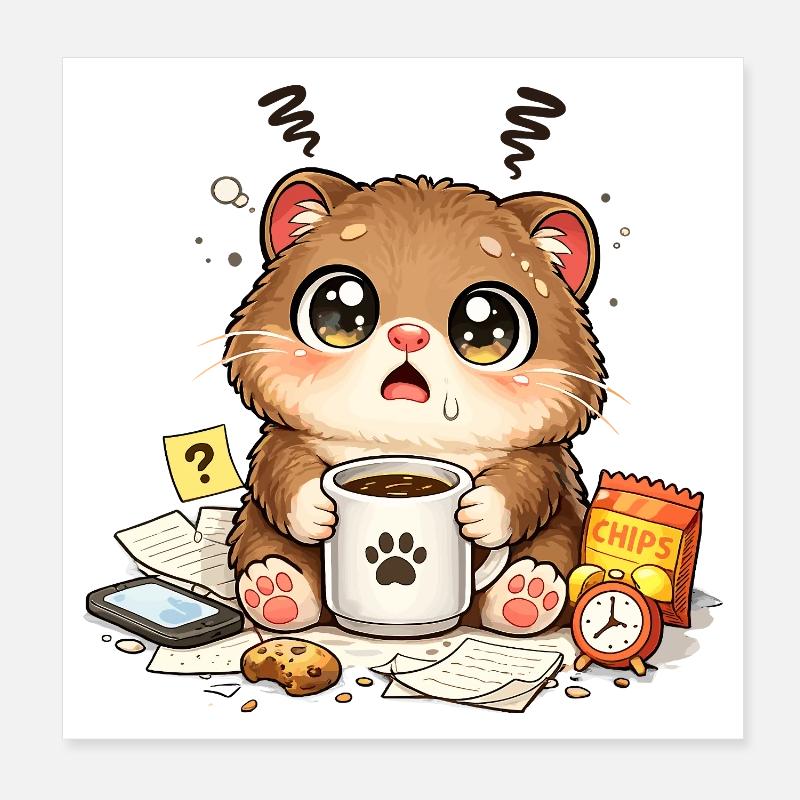Kaffee-Kätzchen Chaos Poster 20x20 cm