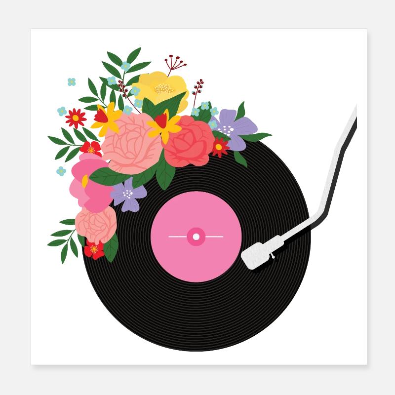 Blumige Schallplatte Poster 20x20 cm