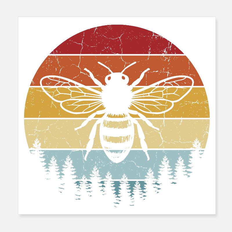 Vintage Retro Bees Beekeeper Beekeeping Poster 8" x 8" (20x20 cm)