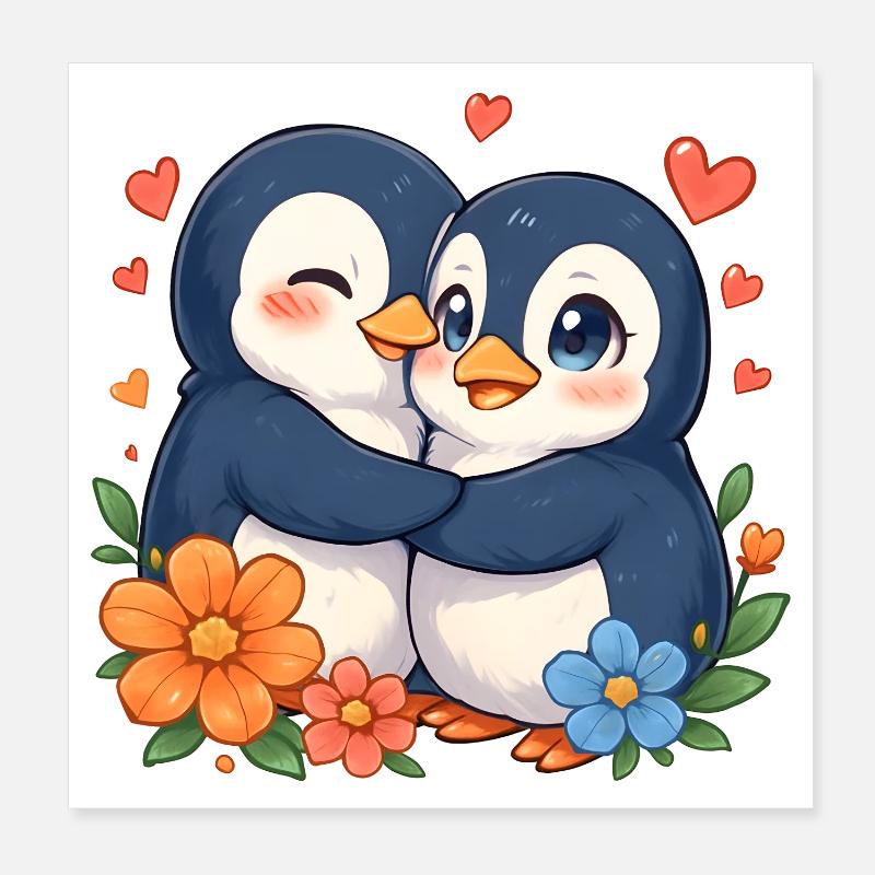 Cuddly Penguins Love Duo Poster 8" x 8" (20x20 cm)