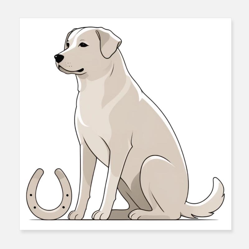 Silhouette du Labrador avec fer à cheval Poster 20 x 20 cm