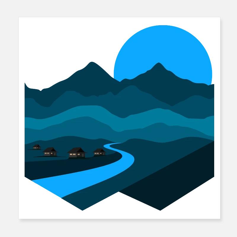 Berglied | Blue Moonlight Minimalistische Wohnung Poster 20x20 cm