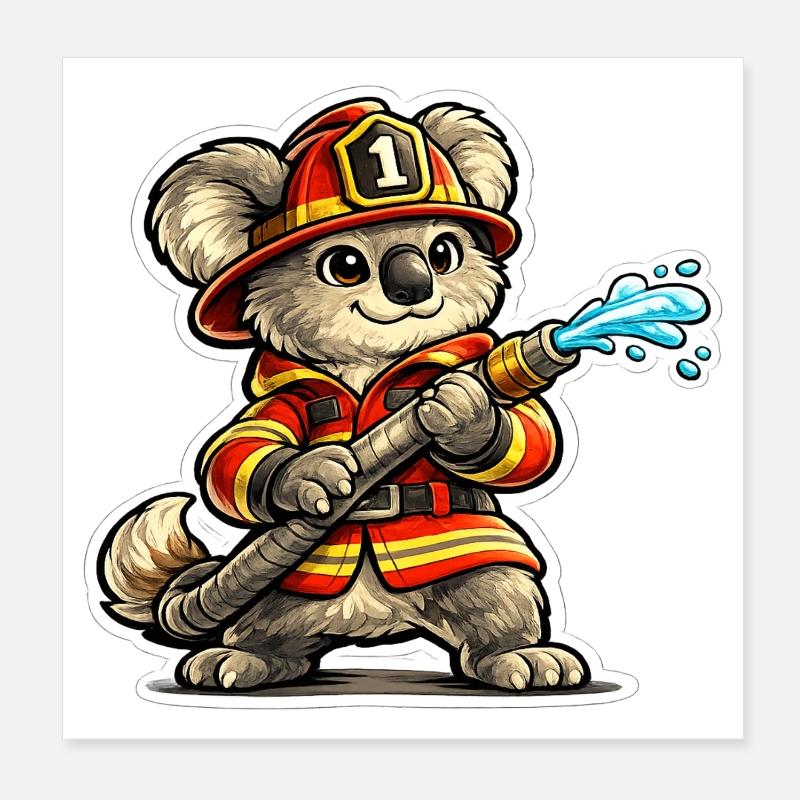 Fire Brigade Koala Water Jet Poster 8" x 8" (20x20 cm)