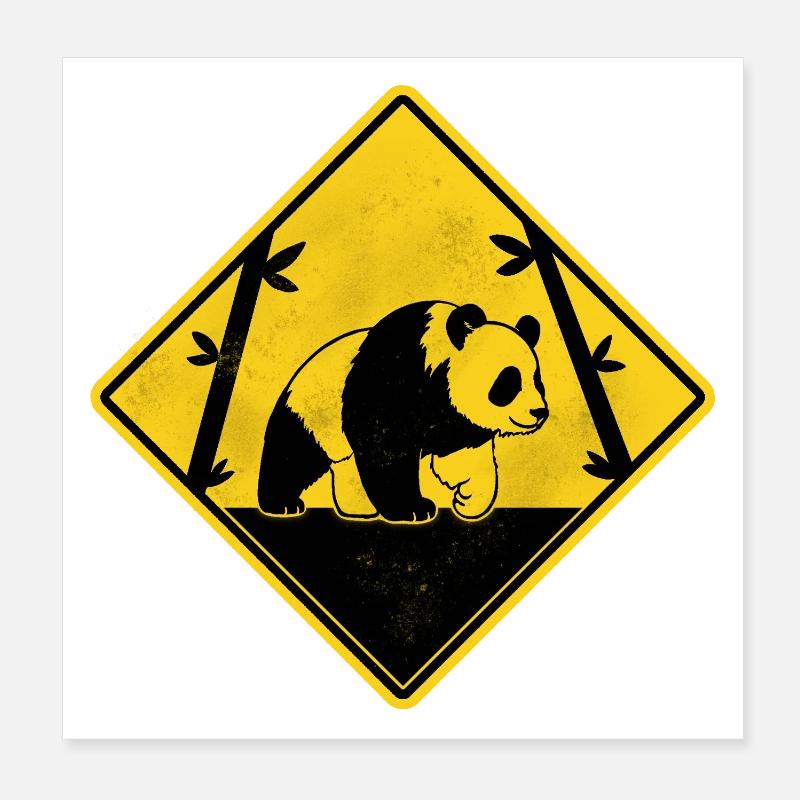 Panda panneau de signalisation jaune Poster 20 x 20 cm