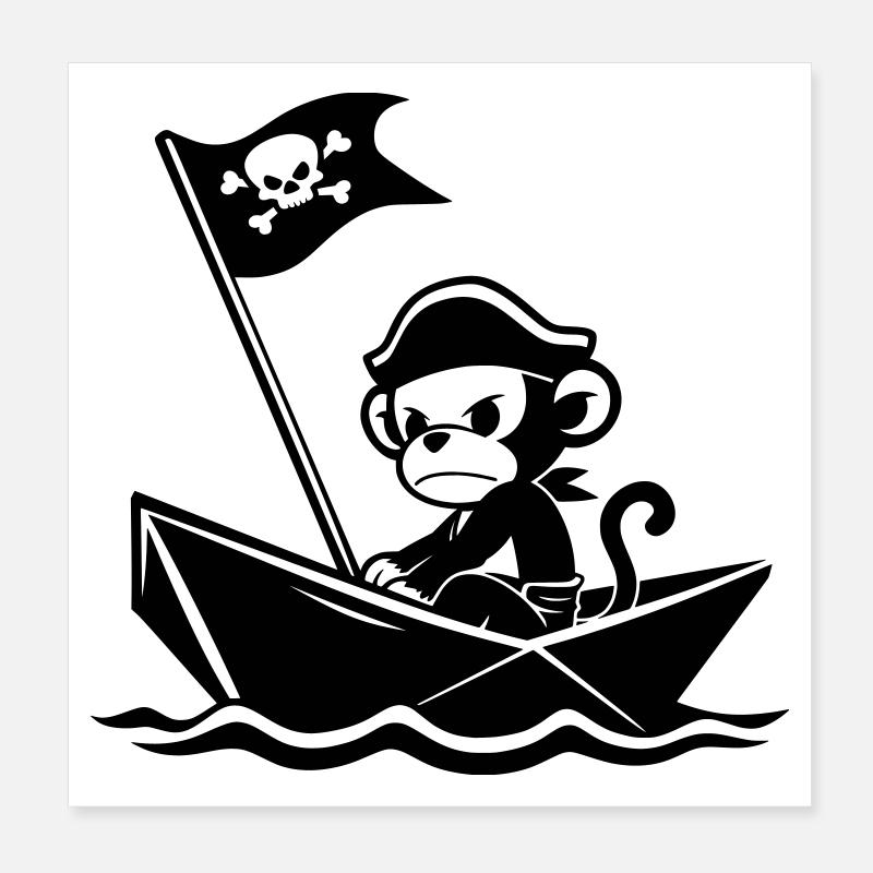 Angry pirate monkey in the boat Poster 8" x 8" (20x20 cm)