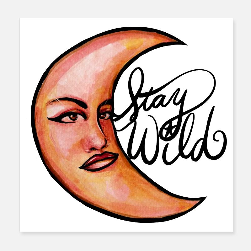 Moonlit Crescent Portrait Watercolor Poster 8" x 8" (20x20 cm)
