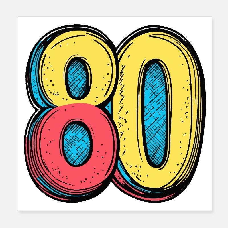80 Zahl Bunt Poster 20x20 cm