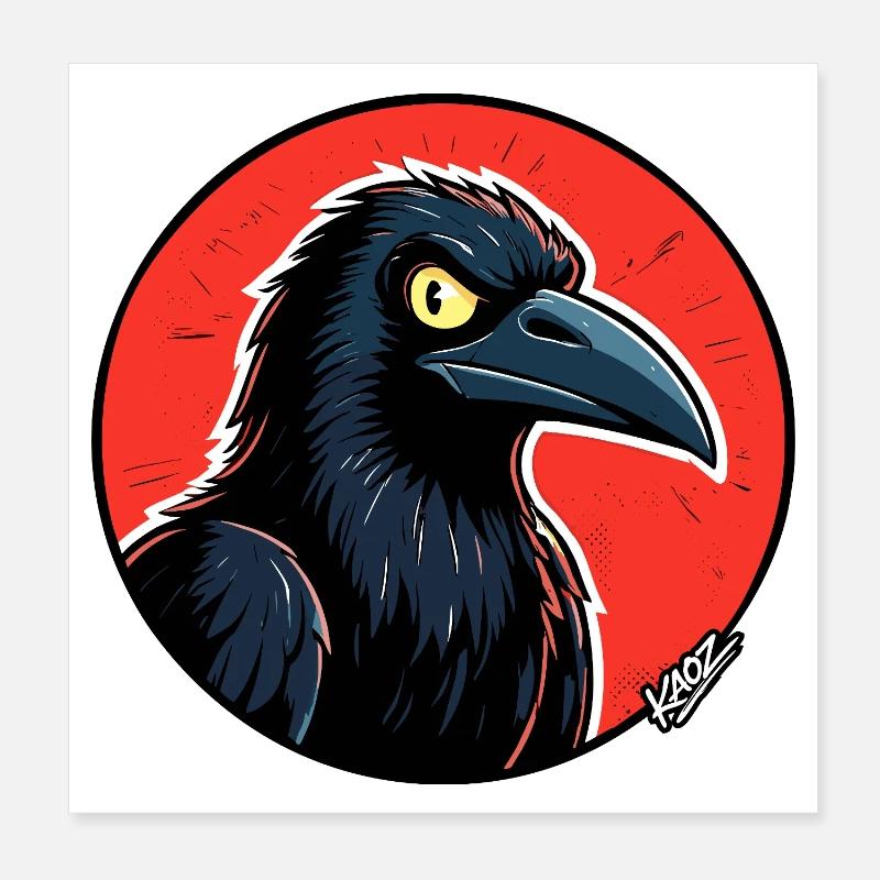 Corbeau noir dans l’orbite rouge Poster 20 x 20 cm