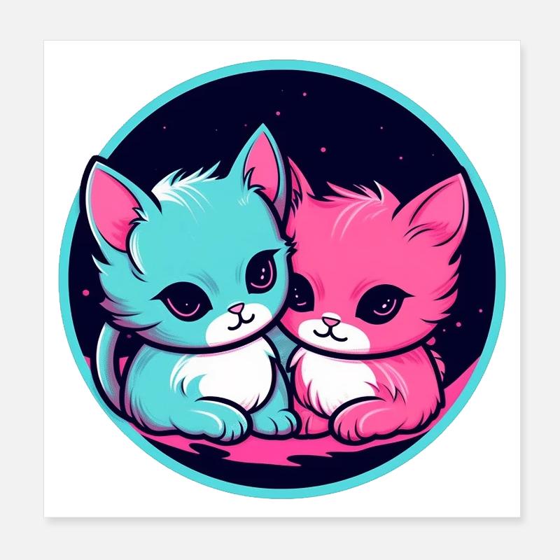 Kätzchen Duo Neon Poster 20x20 cm