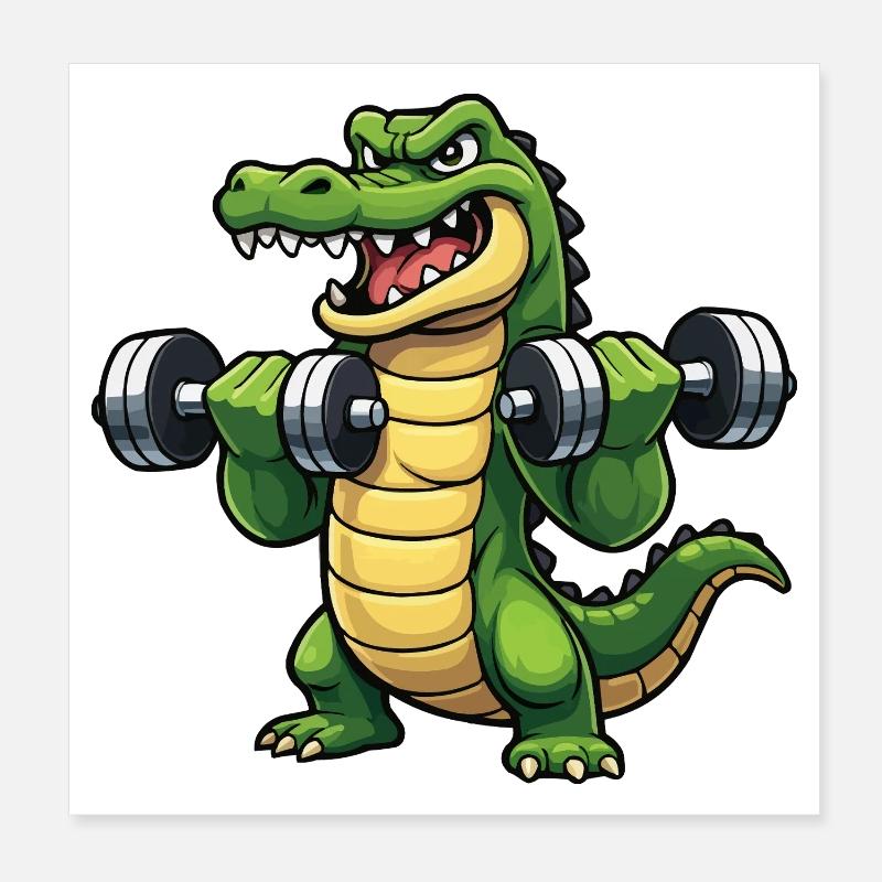 Crocodile Strength Training Cartoon Poster 8" x 8" (20x20 cm)