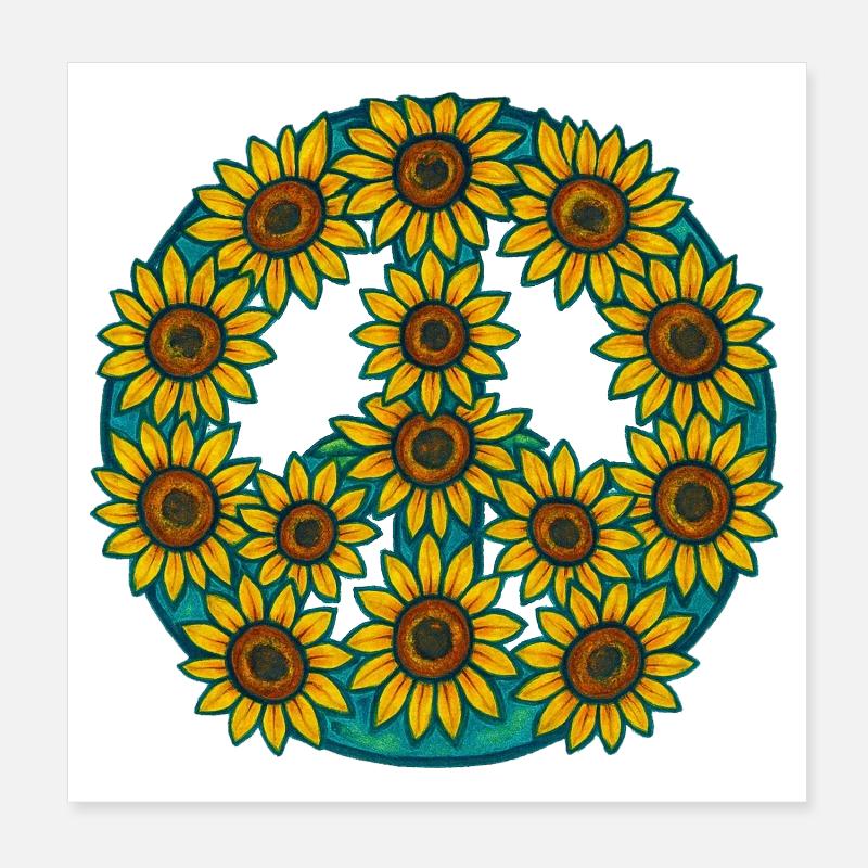 Sunflower Circle Wreath in Teal Poster 8" x 8" (20x20 cm)