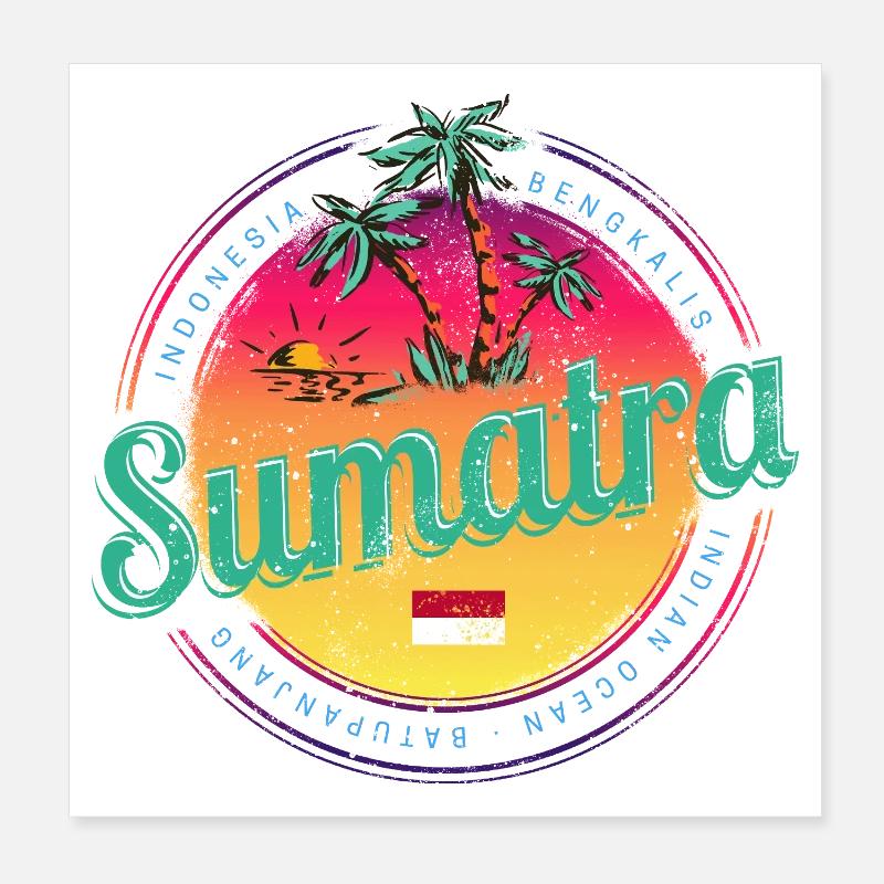 Sumatra Indonesia Retro Sunset Souvenir Poster 8" x 8" (20x20 cm)