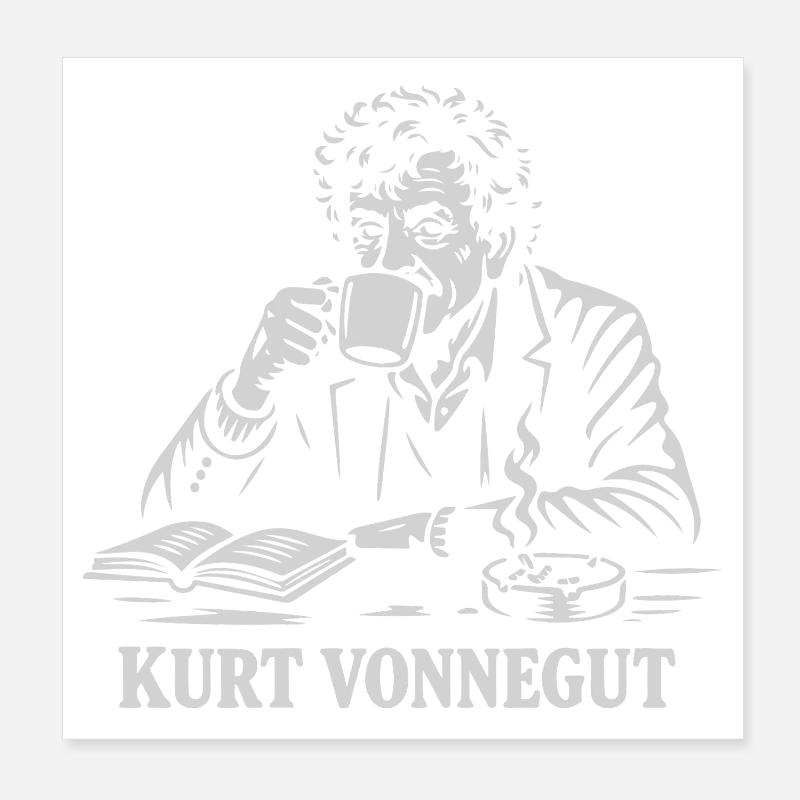 Kurt Vonnegut drinking coffee Poster 8" x 8" (20x20 cm)