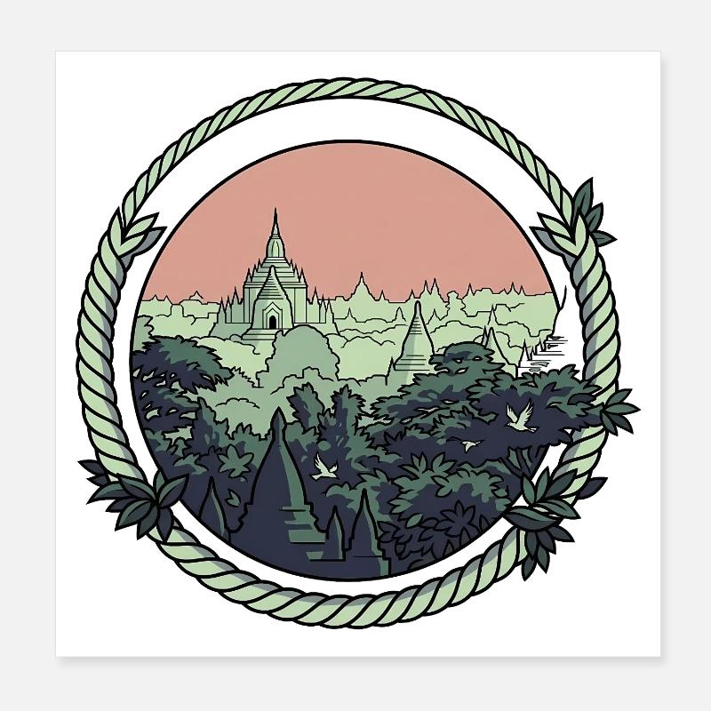 Pagoda Comic Style Poster 8" x 8" (20x20 cm)