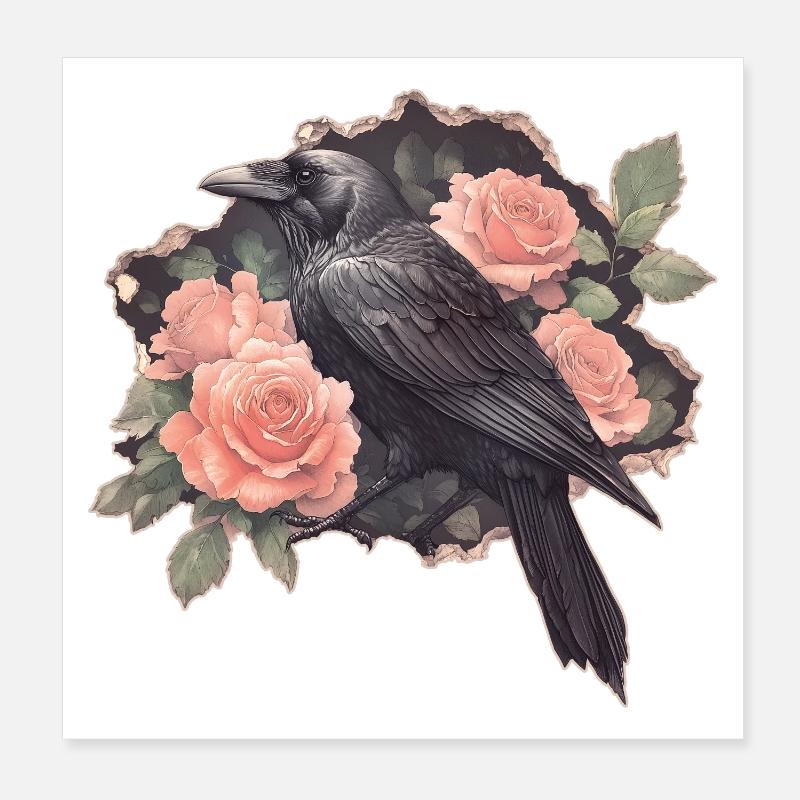 Corbeau aux roses Poster 20 x 20 cm