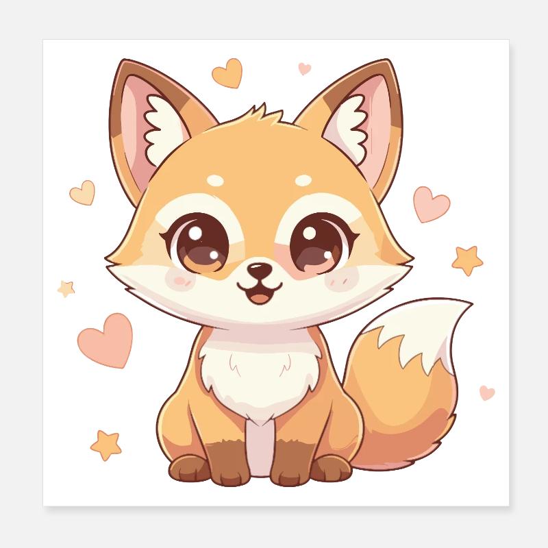 Cuddly fox with heart charm Poster 8" x 8" (20x20 cm)