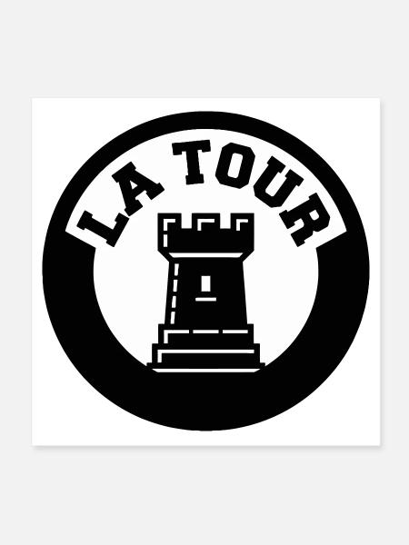 Logo La Tour Pièce d'Échecs Style Emblème Cercle - Poster 20 x 20 cm - blanc - Devant