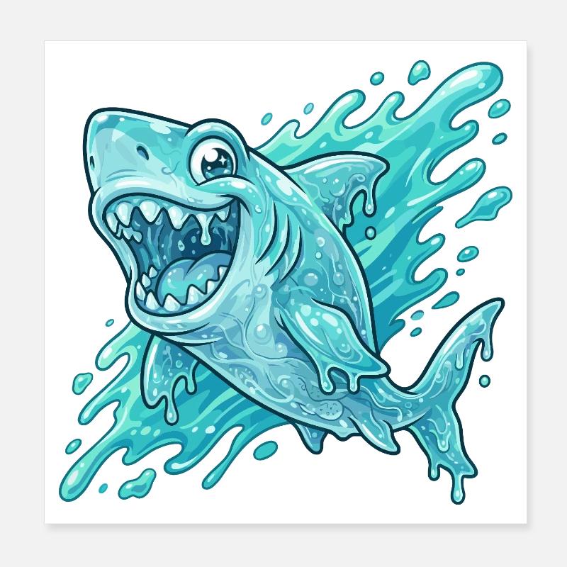 Blauer Hai Splash Abenteuer Poster 20x20 cm