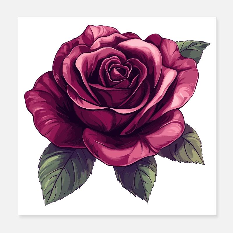 Illustration de la Fleur de Rose Sombre Poster 20 x 20 cm