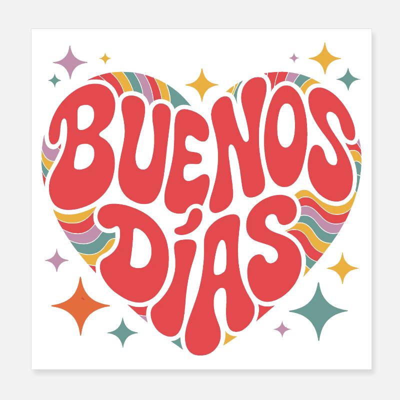 Groovy Buenos Dias Retro Heart Poster 20 x 20 cm