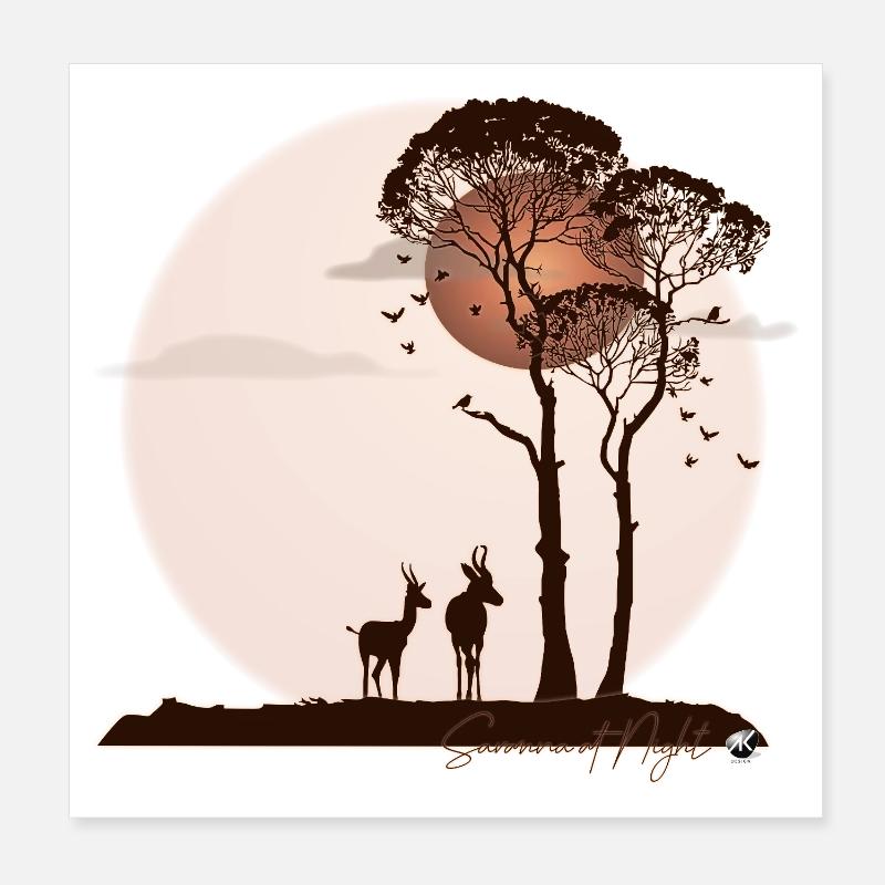 Savane africaine la nuit Poster 20 x 20 cm