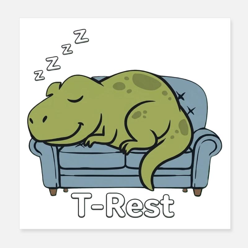 T-Rest Dino schläft auf der Couch Poster 20x20 cm