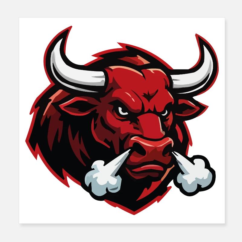 Fire Bull Bull Head Motif Poster 8" x 8" (20x20 cm)