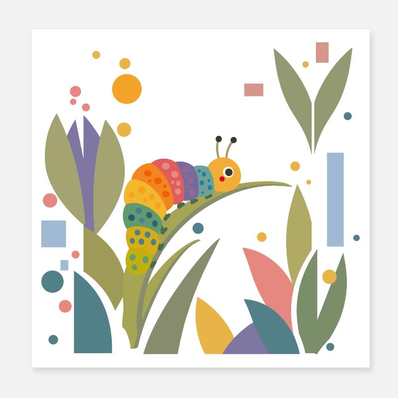 Cheerful colorful caterpillar in rainbow colors Poster 8" x 8" (20x20 cm)